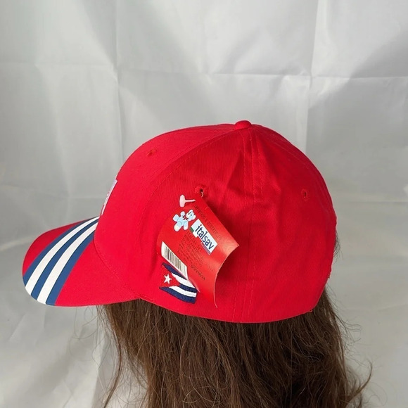 CUBA NWT Mens 6 Panel Baseball Cap Red Embroidered Bib Velcro Cotton OS - Picture 5 of 9